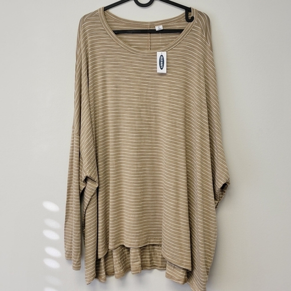 Old Navy Luxe Oversized Slub-Knit Tee Earth Brown Stripe XXL - Picture 3 of 9